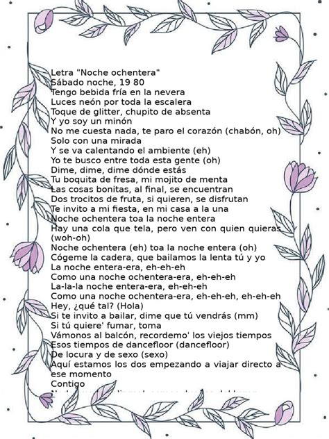 letra de noche ochentera.